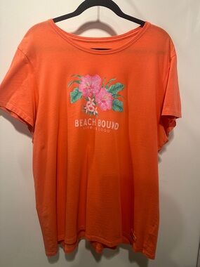 Life Is Good Orange 'Beach Bound' Short Sleeve Tee with Pink Floral Graphic XXL